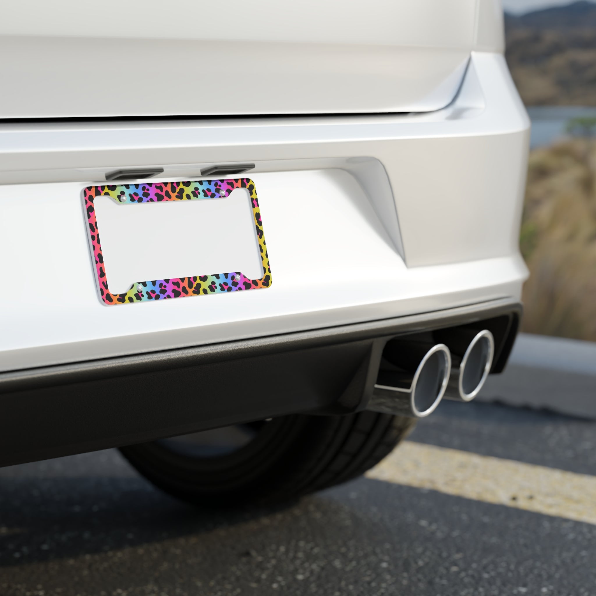 Rainbow Leopard Print License Plate Frame
