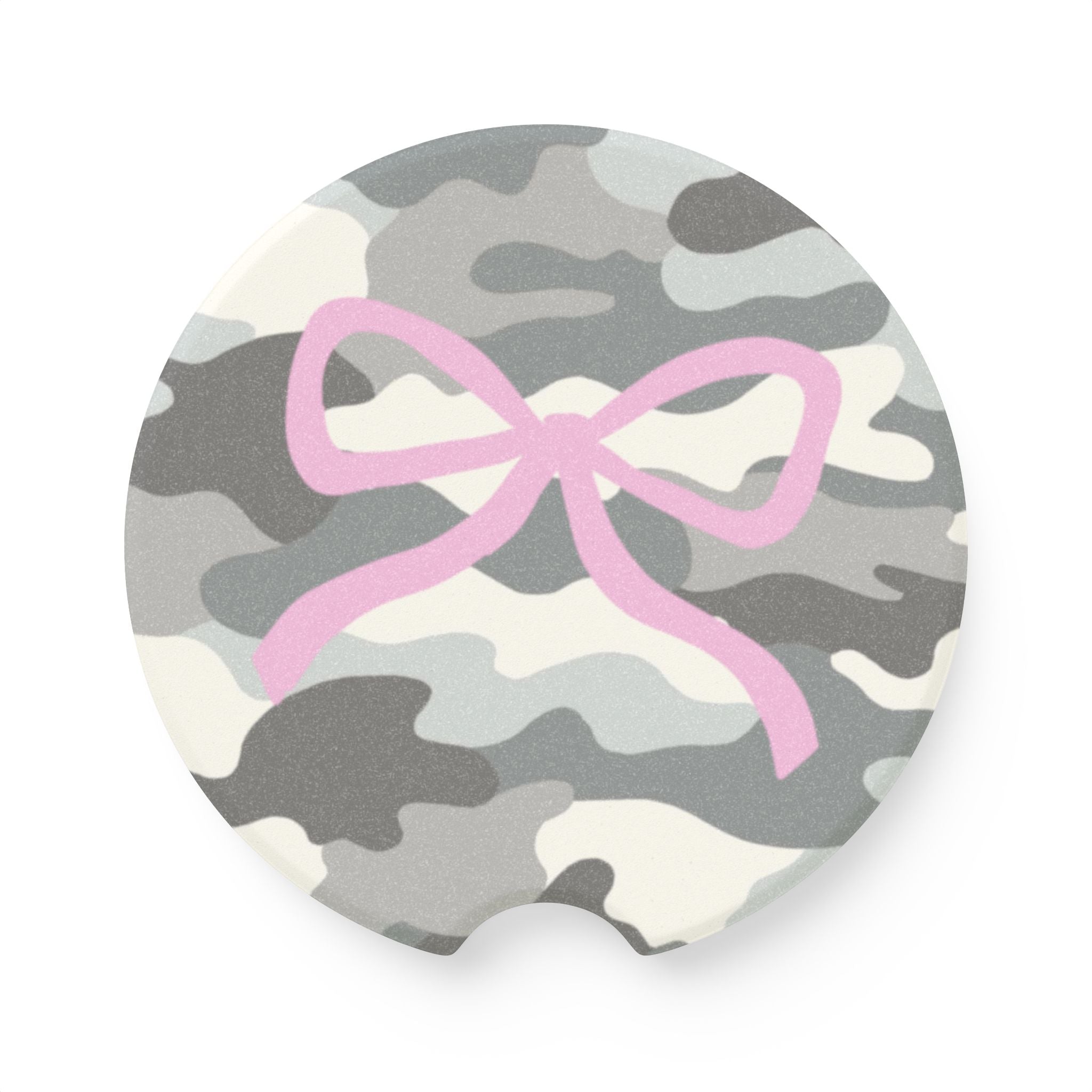 Camo with Pink Bow Soapstone Car Coaster