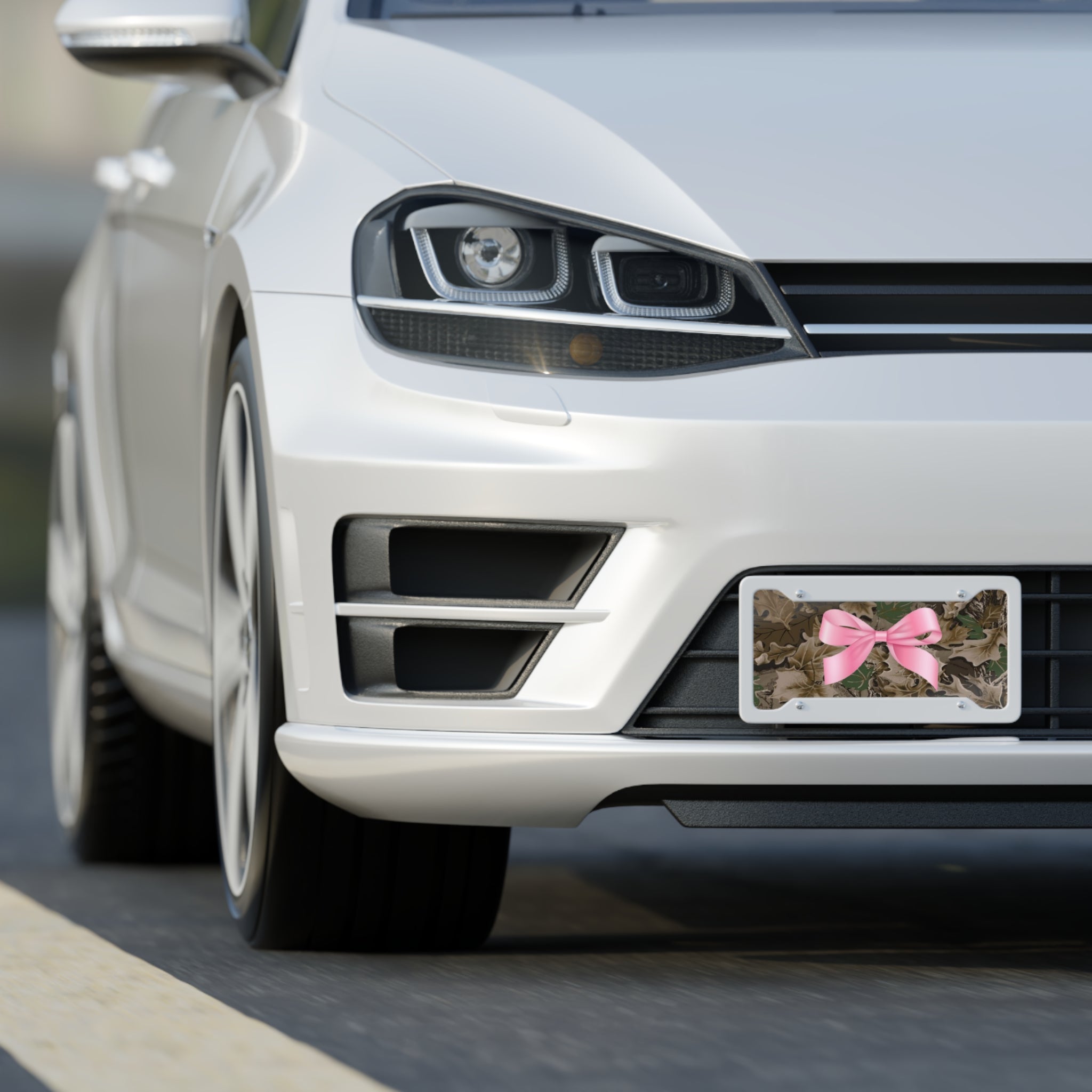 Camo License Plate with Pink Bow