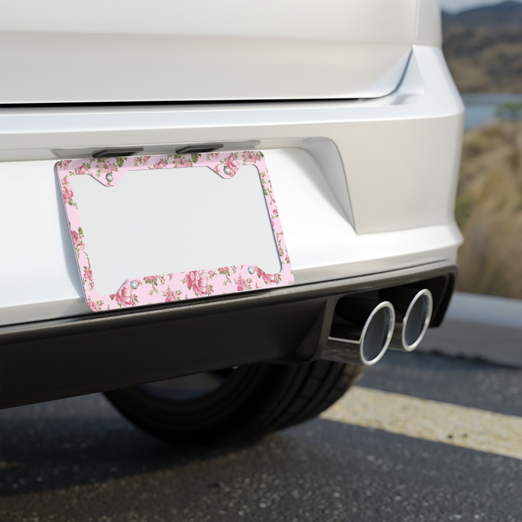 Pink Floral Metal License Plate Frame