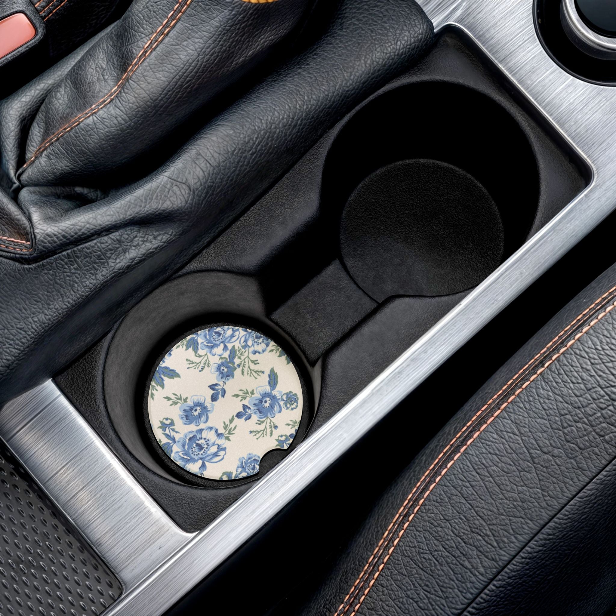 Blue Floral Soapstone Car Coaster