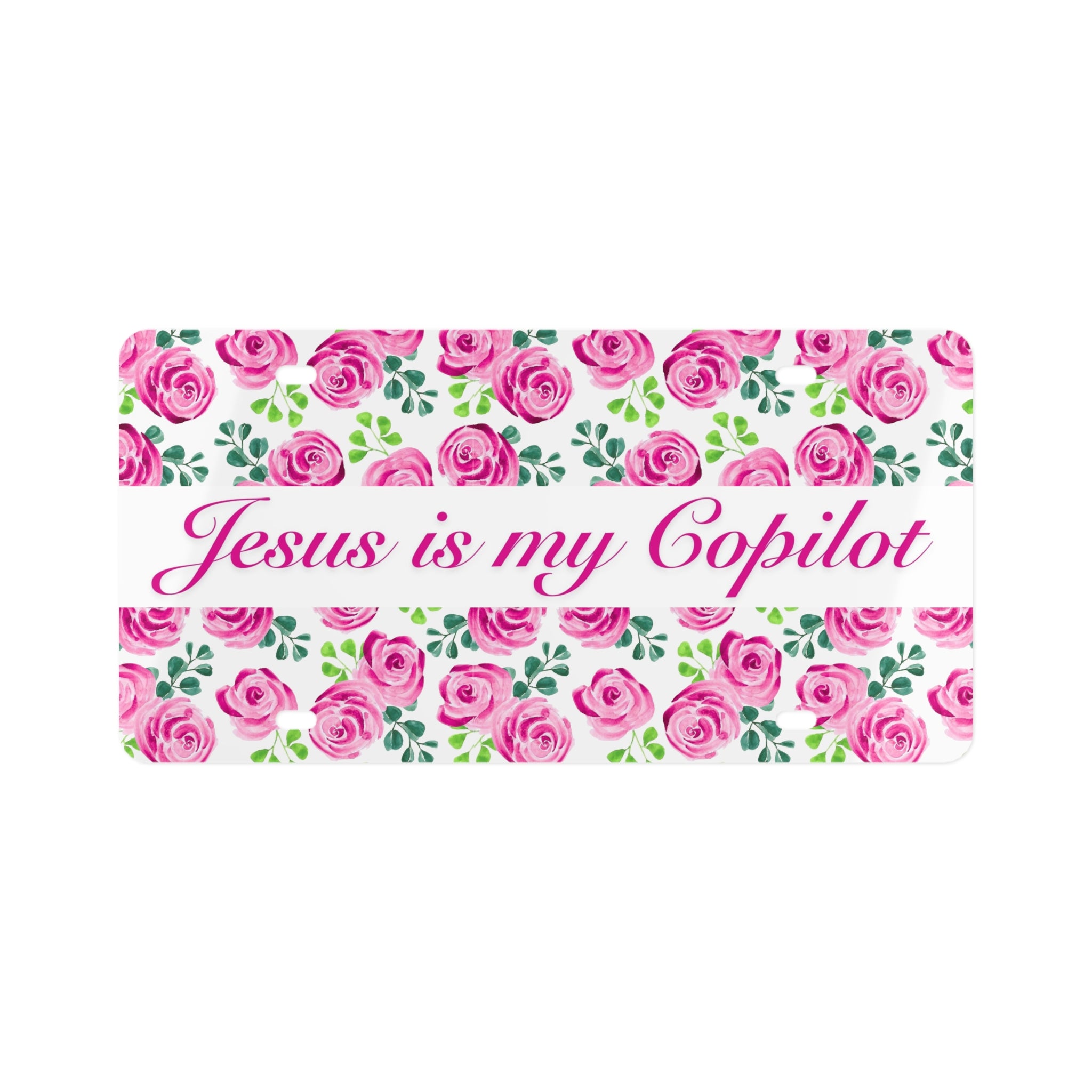 Pink Floral Religious Car Tag