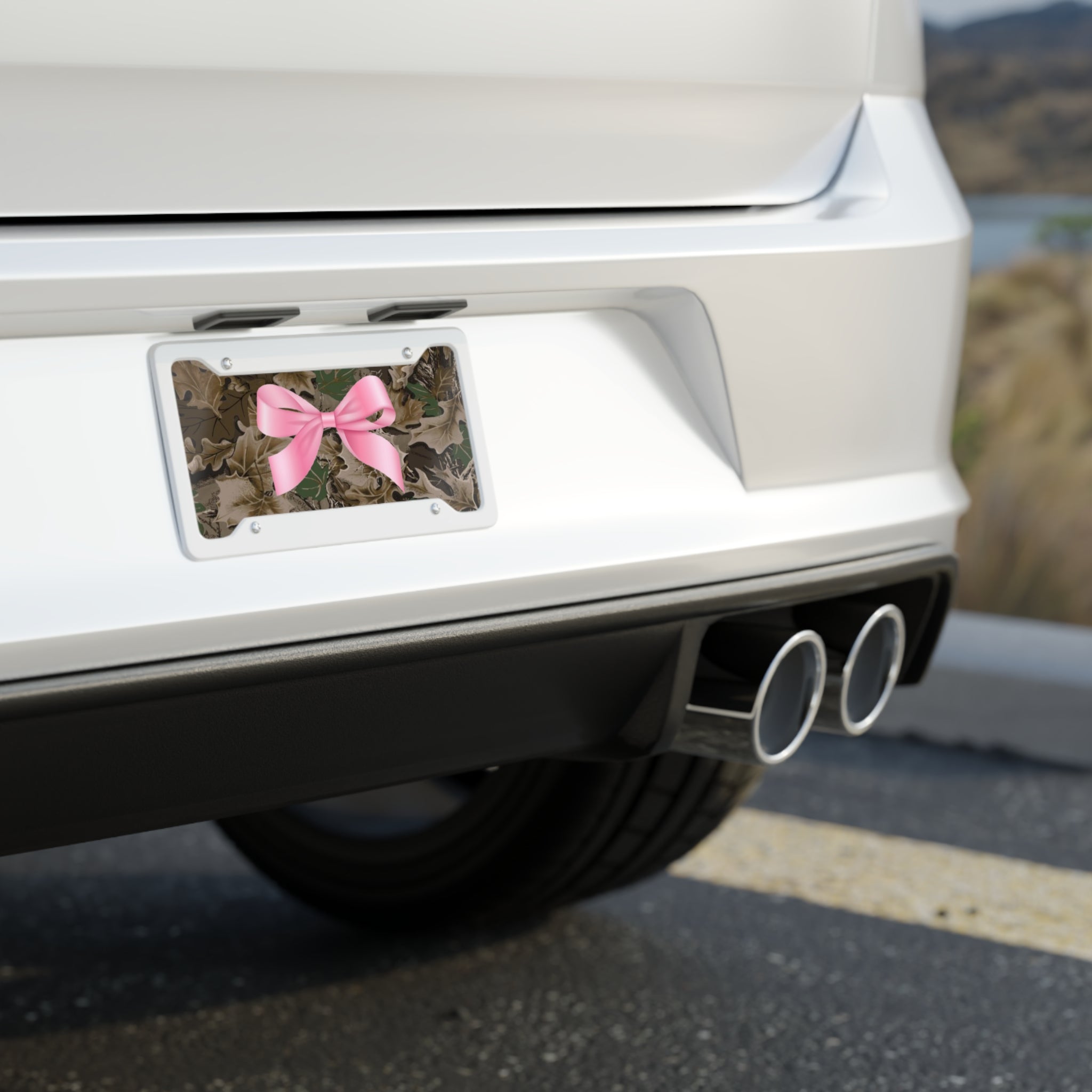 Camo License Plate with Pink Bow