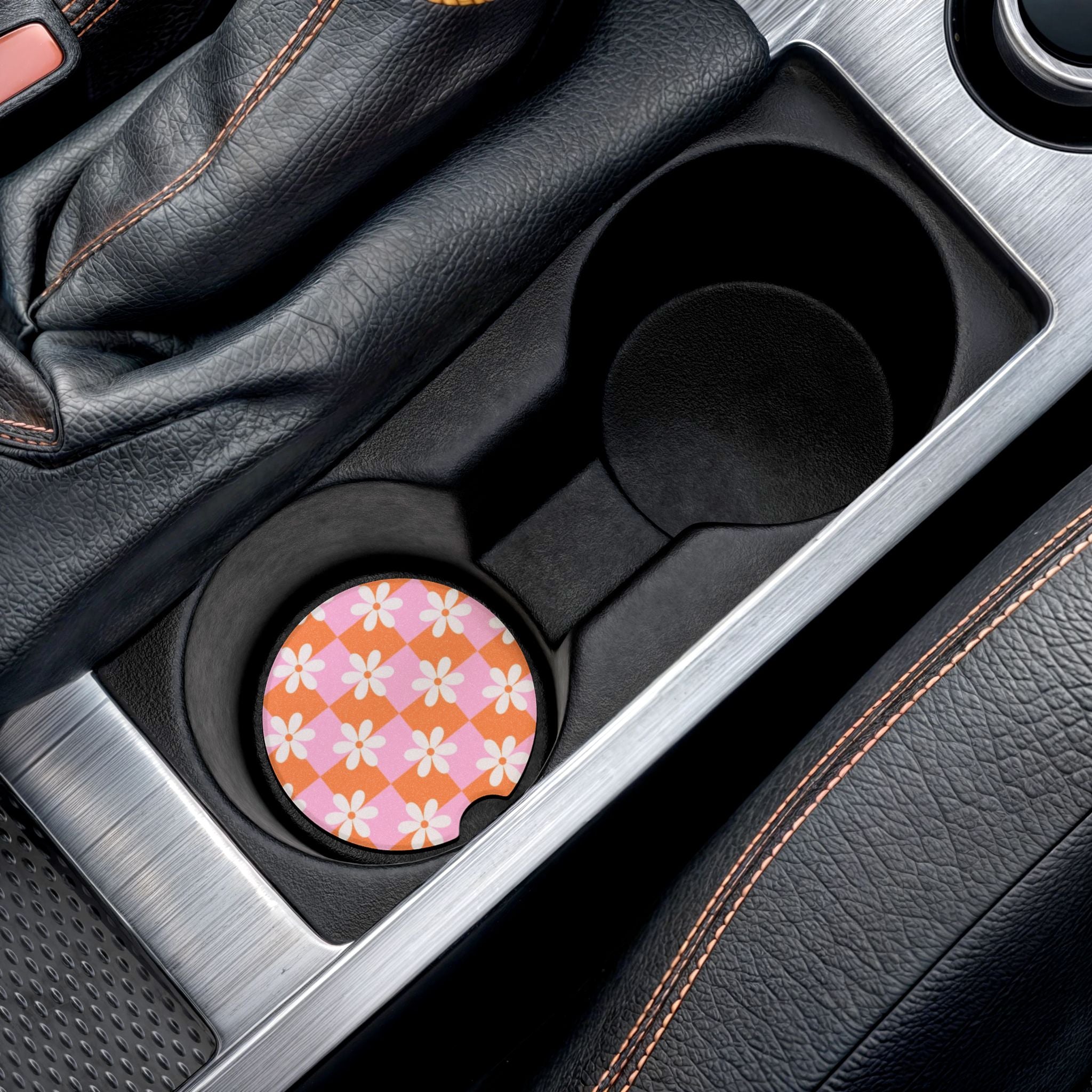 Vibrant Floral Soapstone Car Coaster