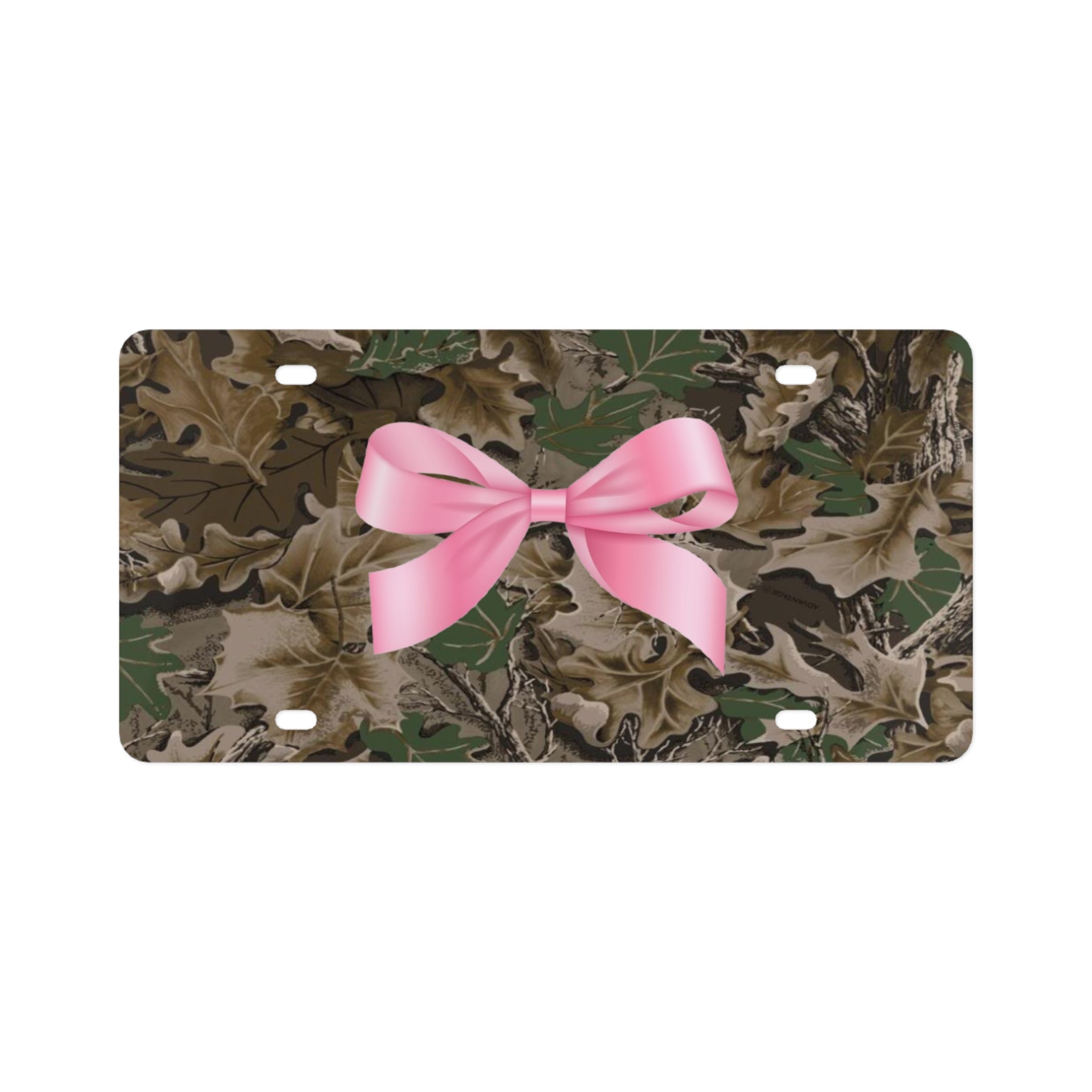 Camo License Plate with Pink Bow