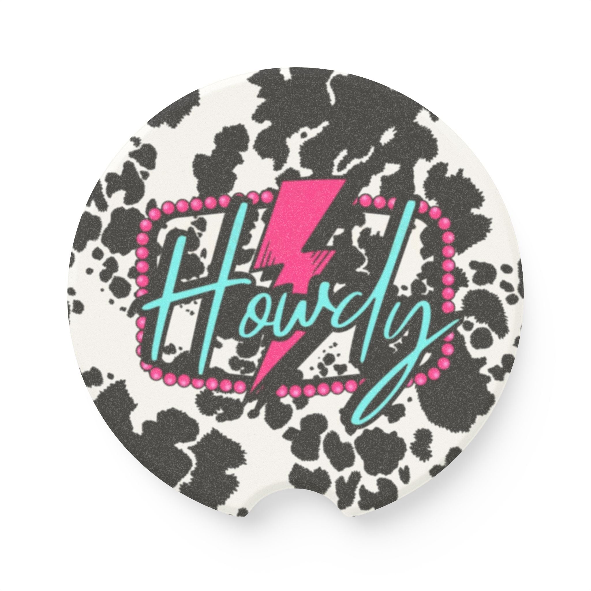 Howdy - Cow Print Soapstone Car Coaster