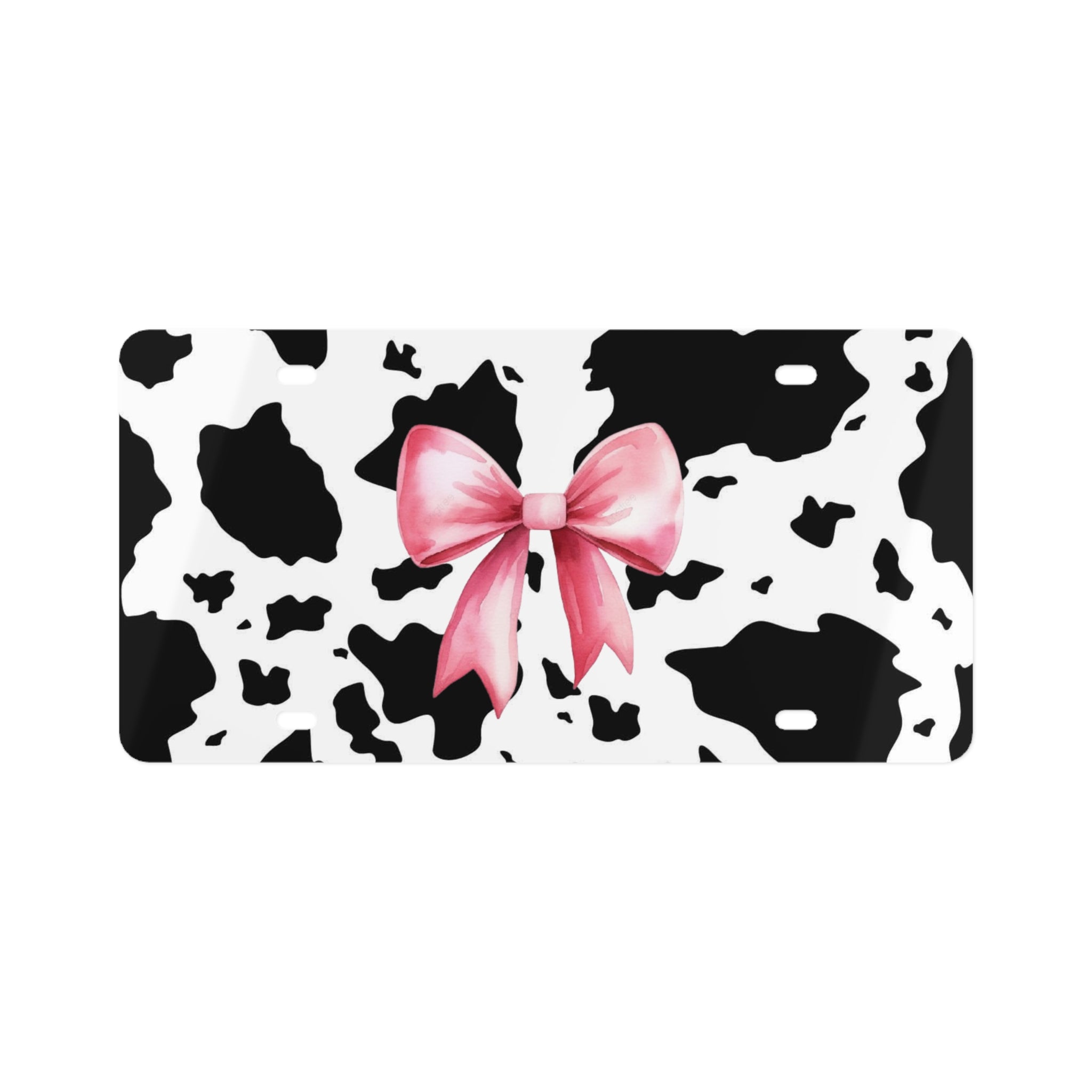 Cow Print License Plate with Pink Bow