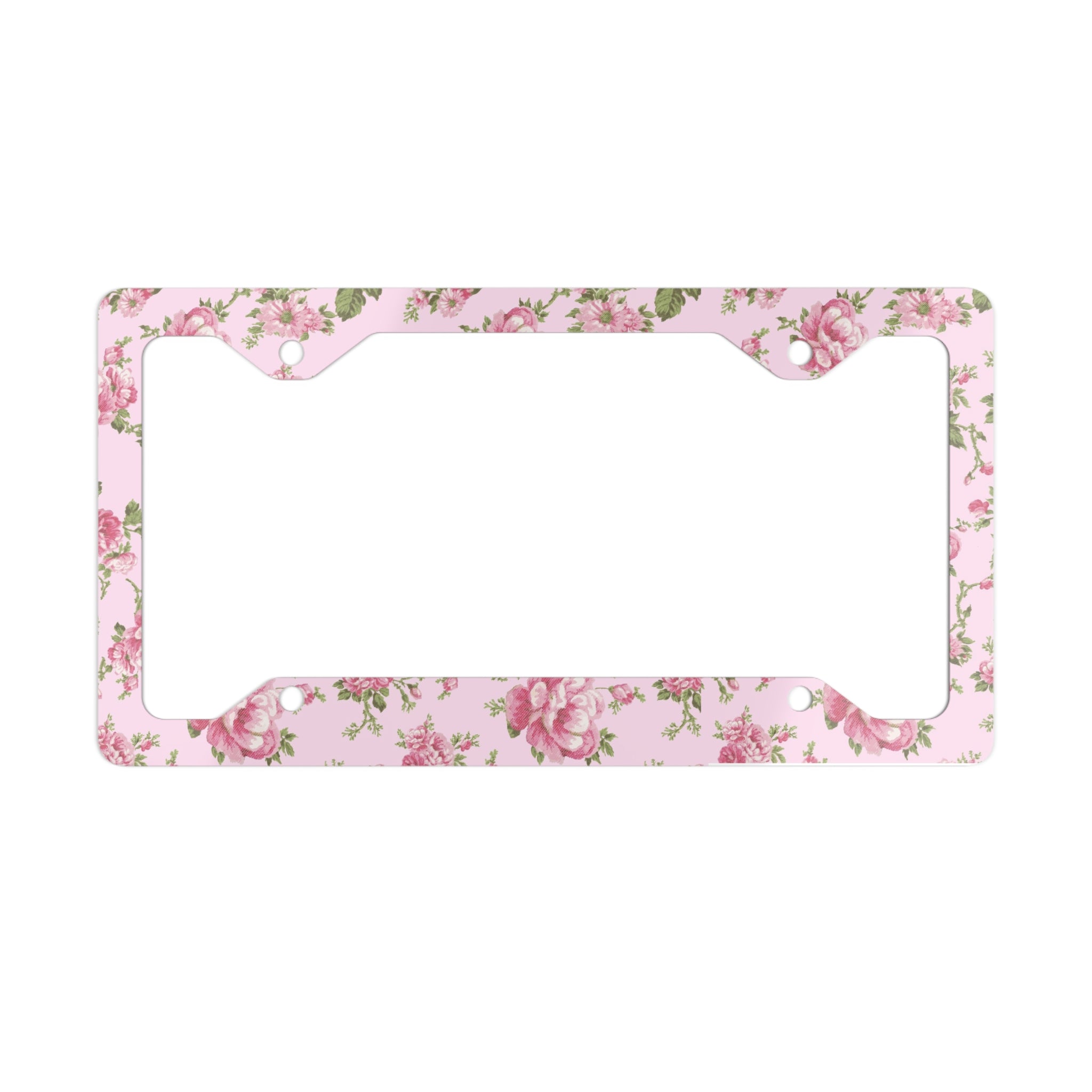 Pink Floral Metal License Plate Frame