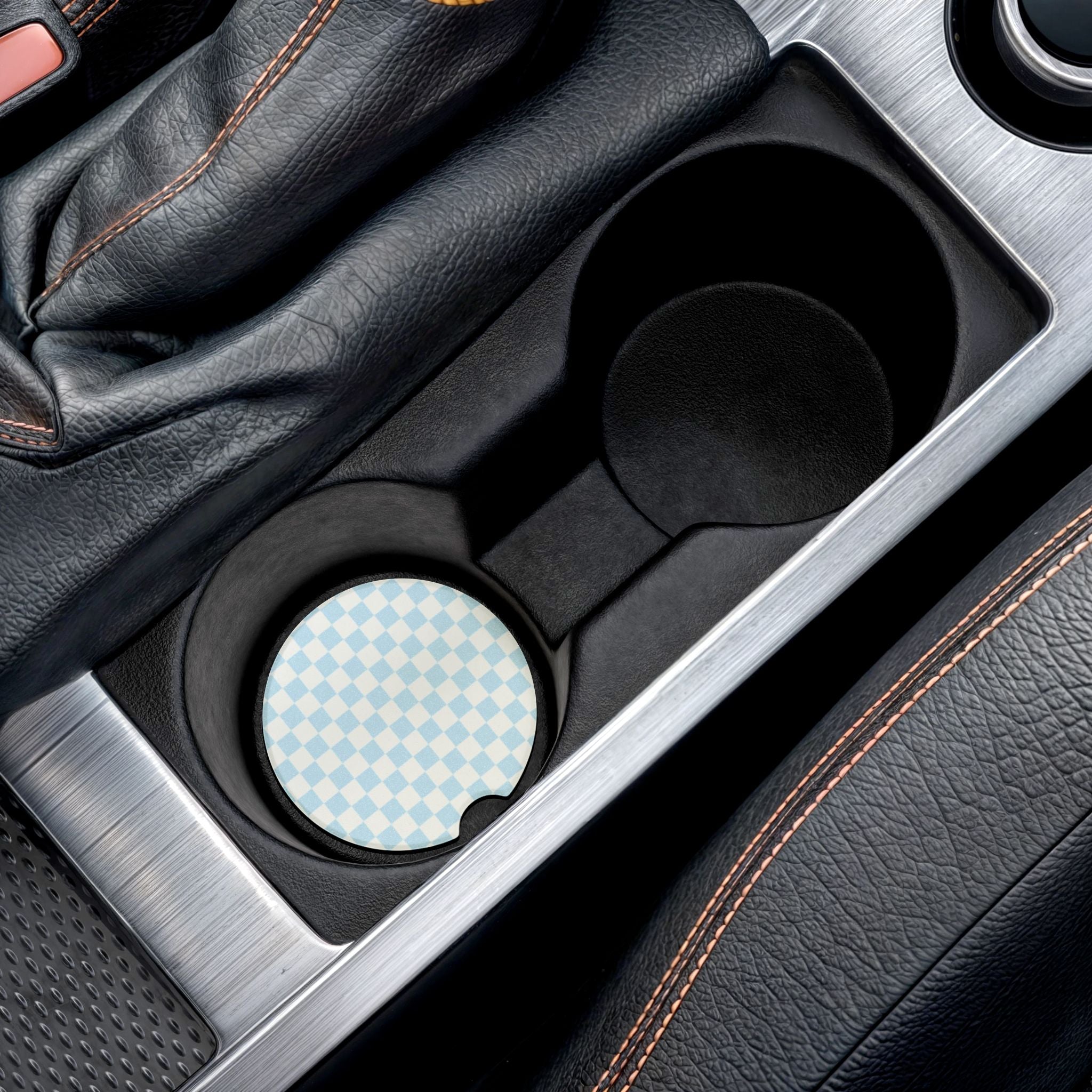 Blue Checkered Soapstone Car Coaster