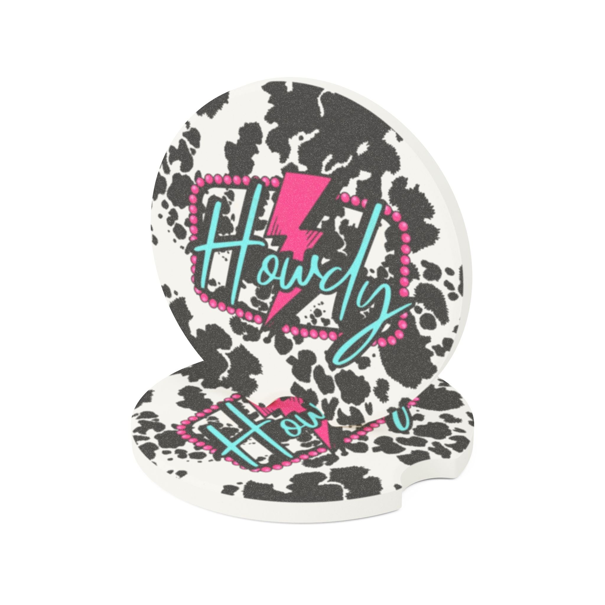 Howdy - Cow Print Soapstone Car Coaster