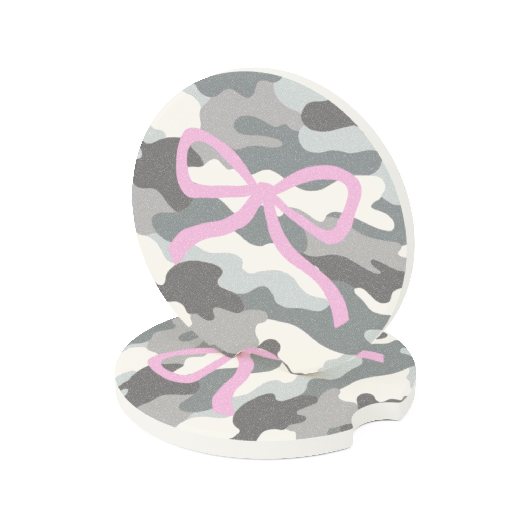 Camo with Pink Bow Soapstone Car Coaster