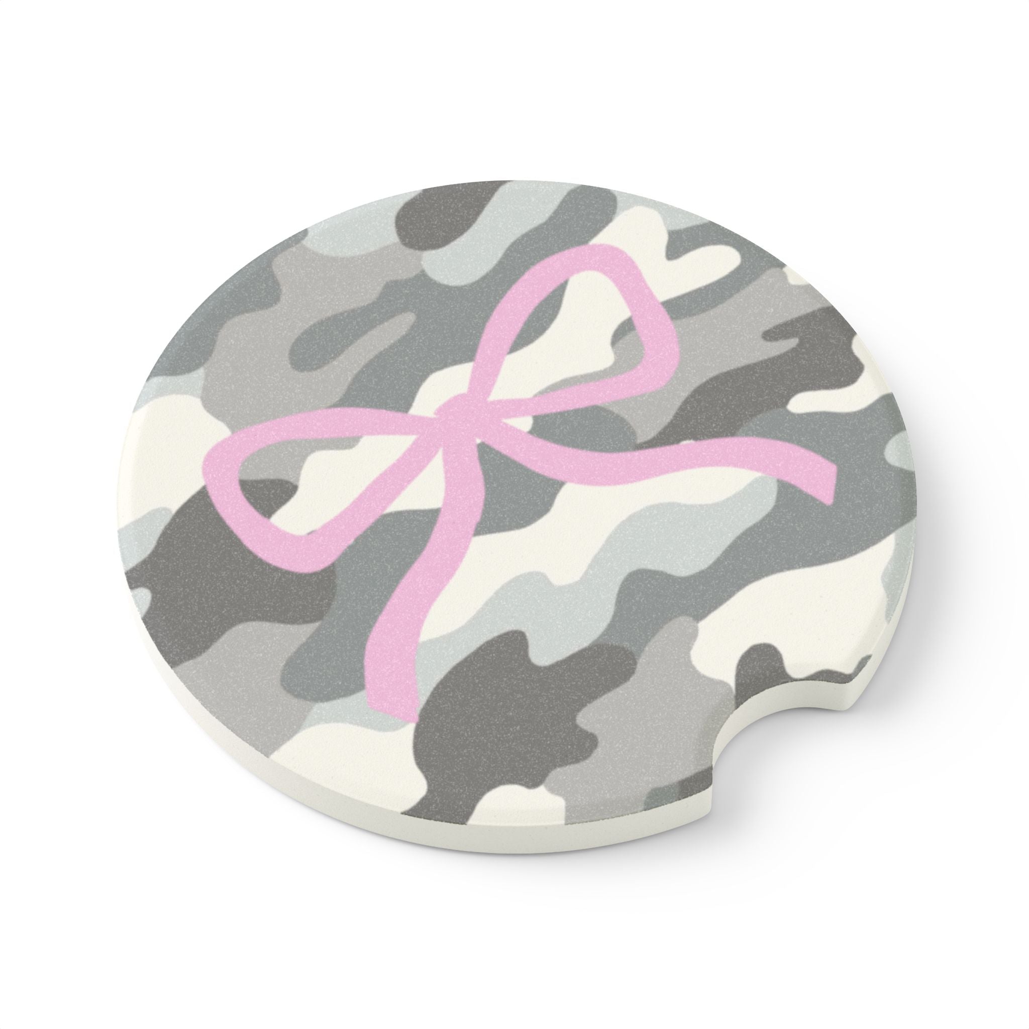 Camo with Pink Bow Soapstone Car Coaster