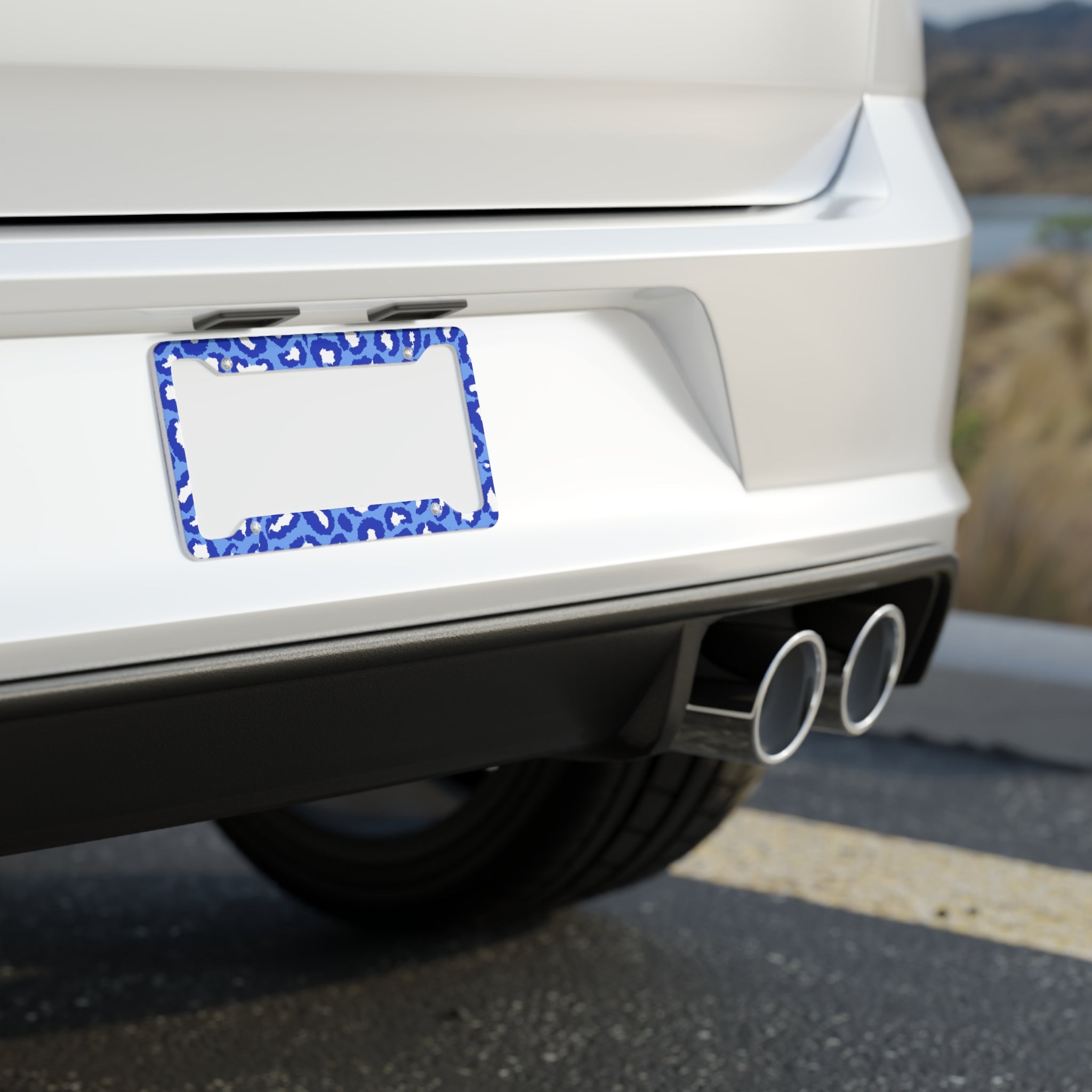 Blue Leopard Print License Plate Frame