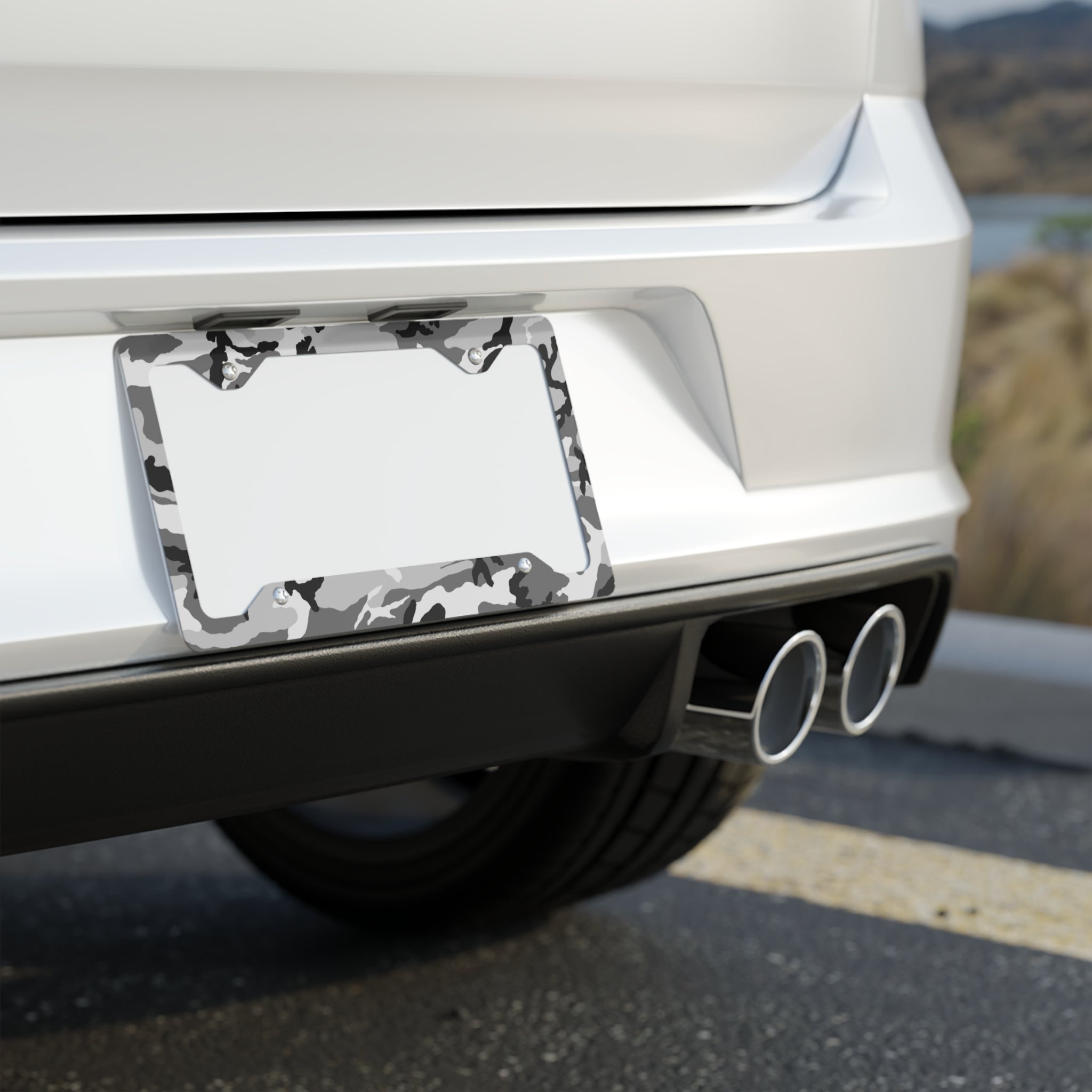 Camouflage Metal License Plate Frame -Black, White, Gray-