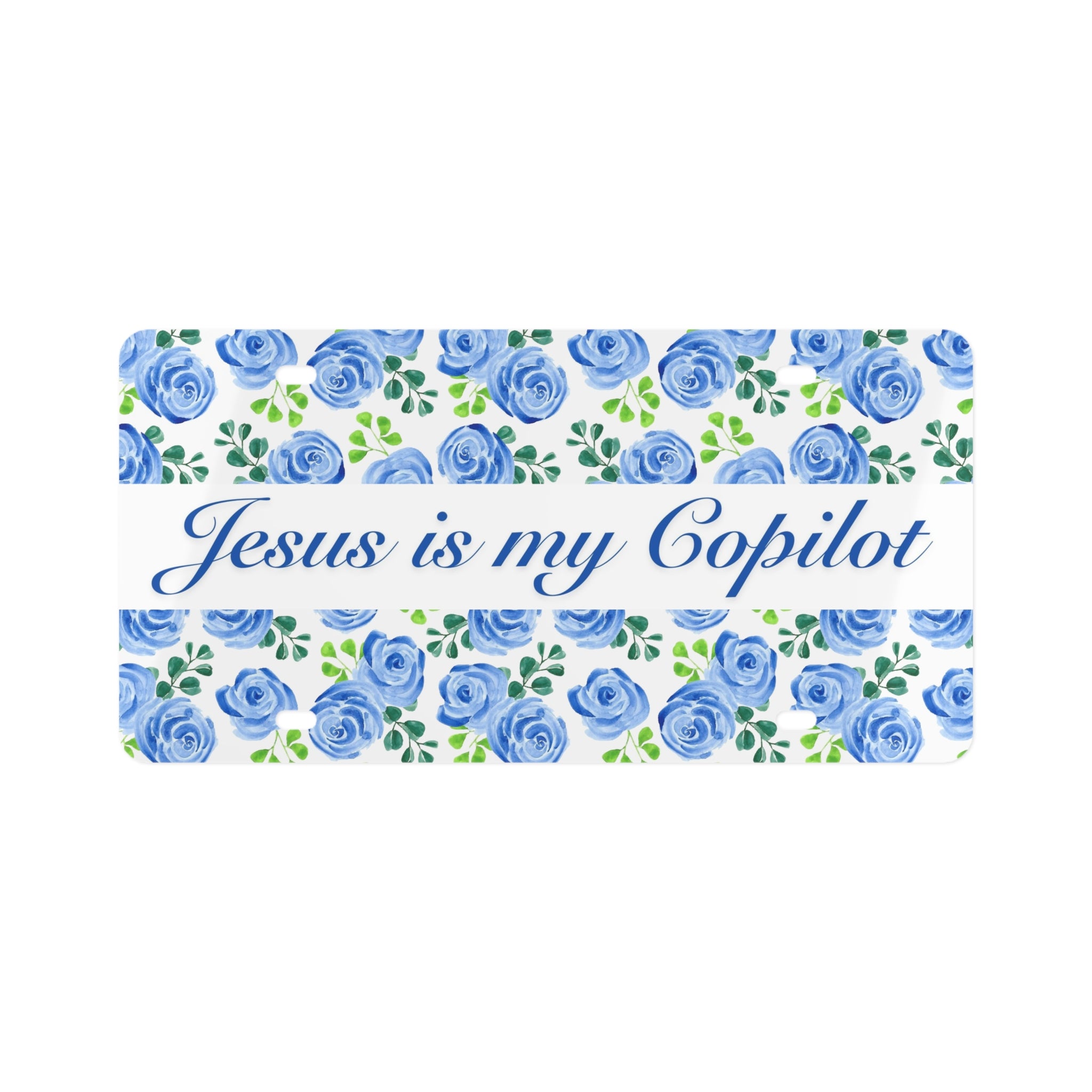 Blue Floral Religious Car Tag