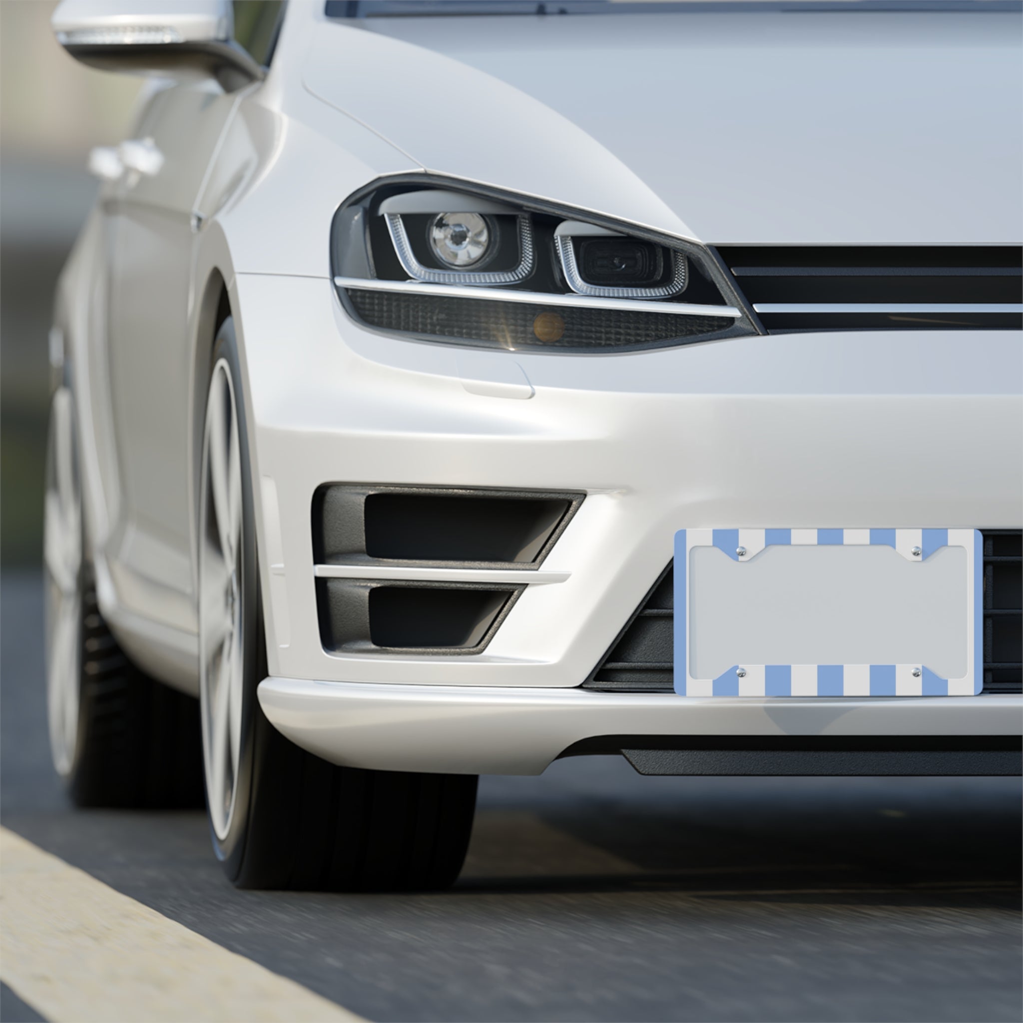 Blue Stripe Metal License Plate Frame