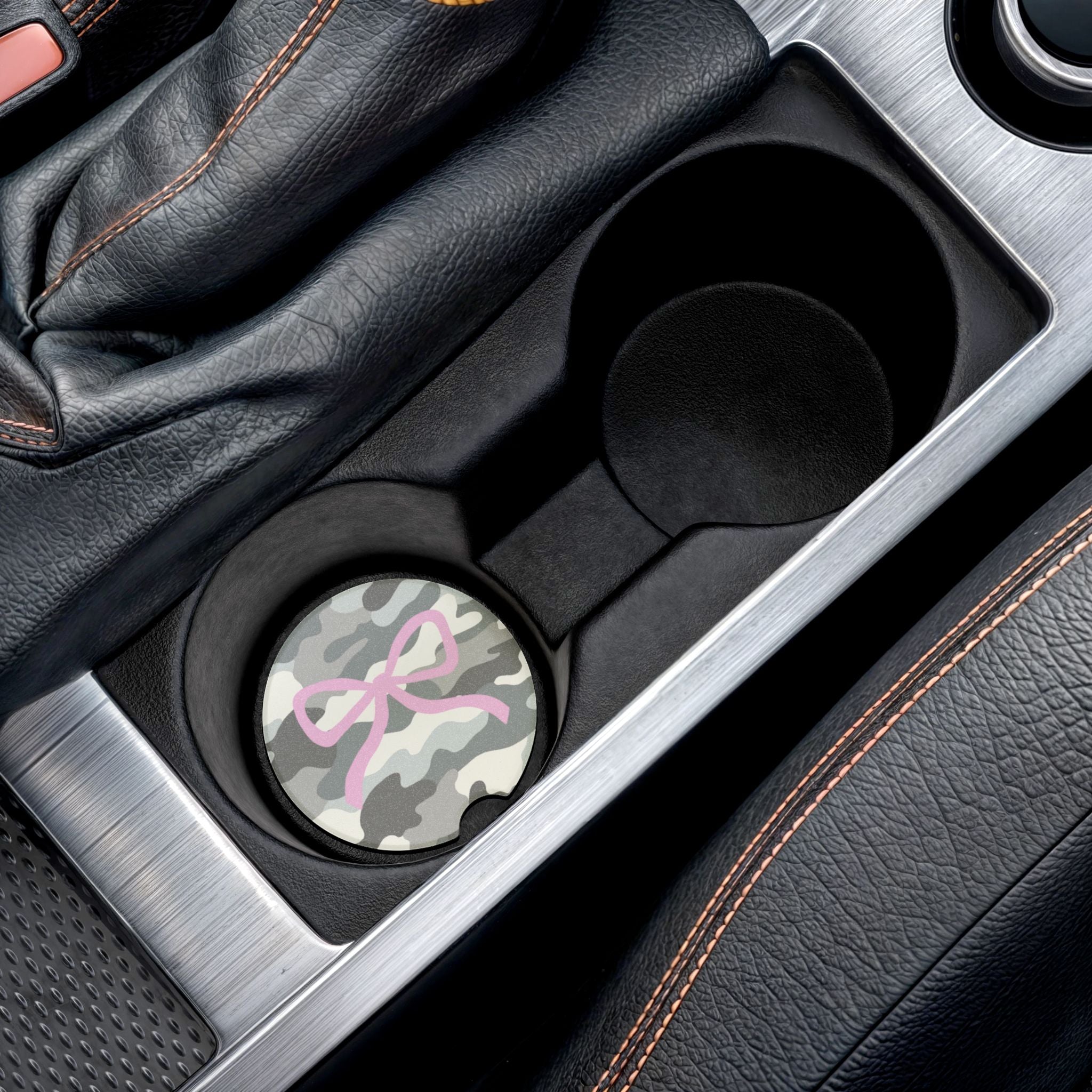 Camo with Pink Bow Soapstone Car Coaster