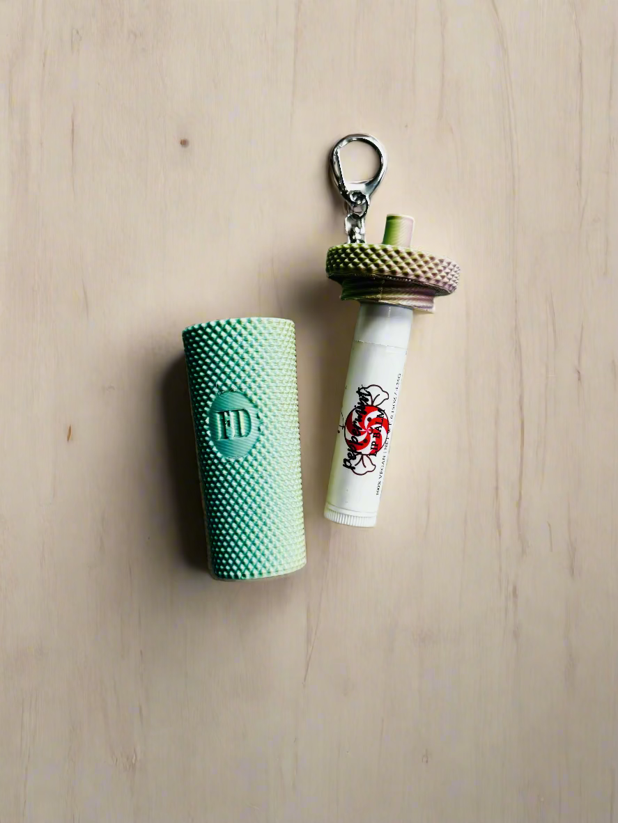 Coffee Cup Tumbler Style Lip Balm Holder Keychain-3