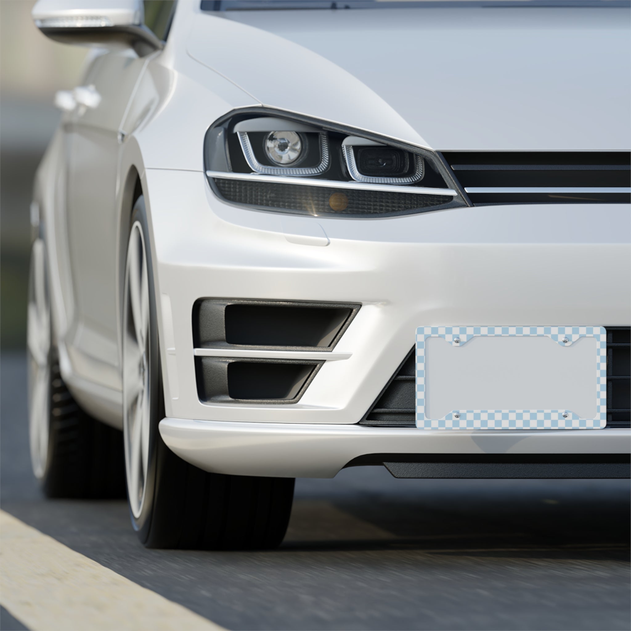 Blue Checkered License Plate Frame