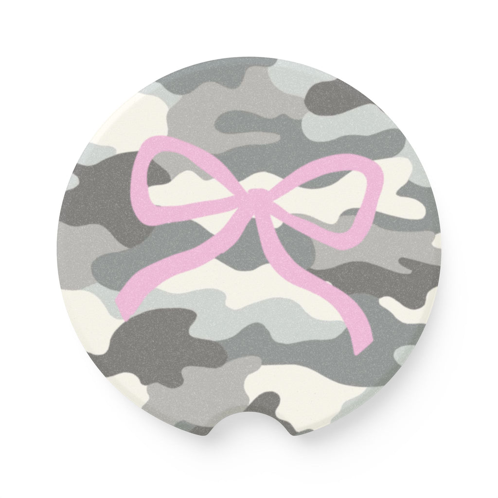 Camo with Pink Bow Soapstone Car Coaster
