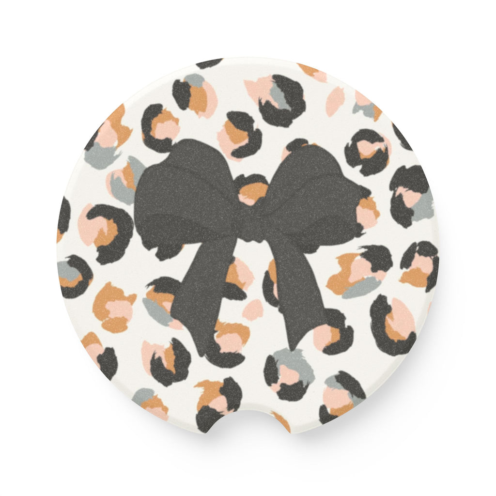 Leopard with Black Bow Soapstone Car Coaster