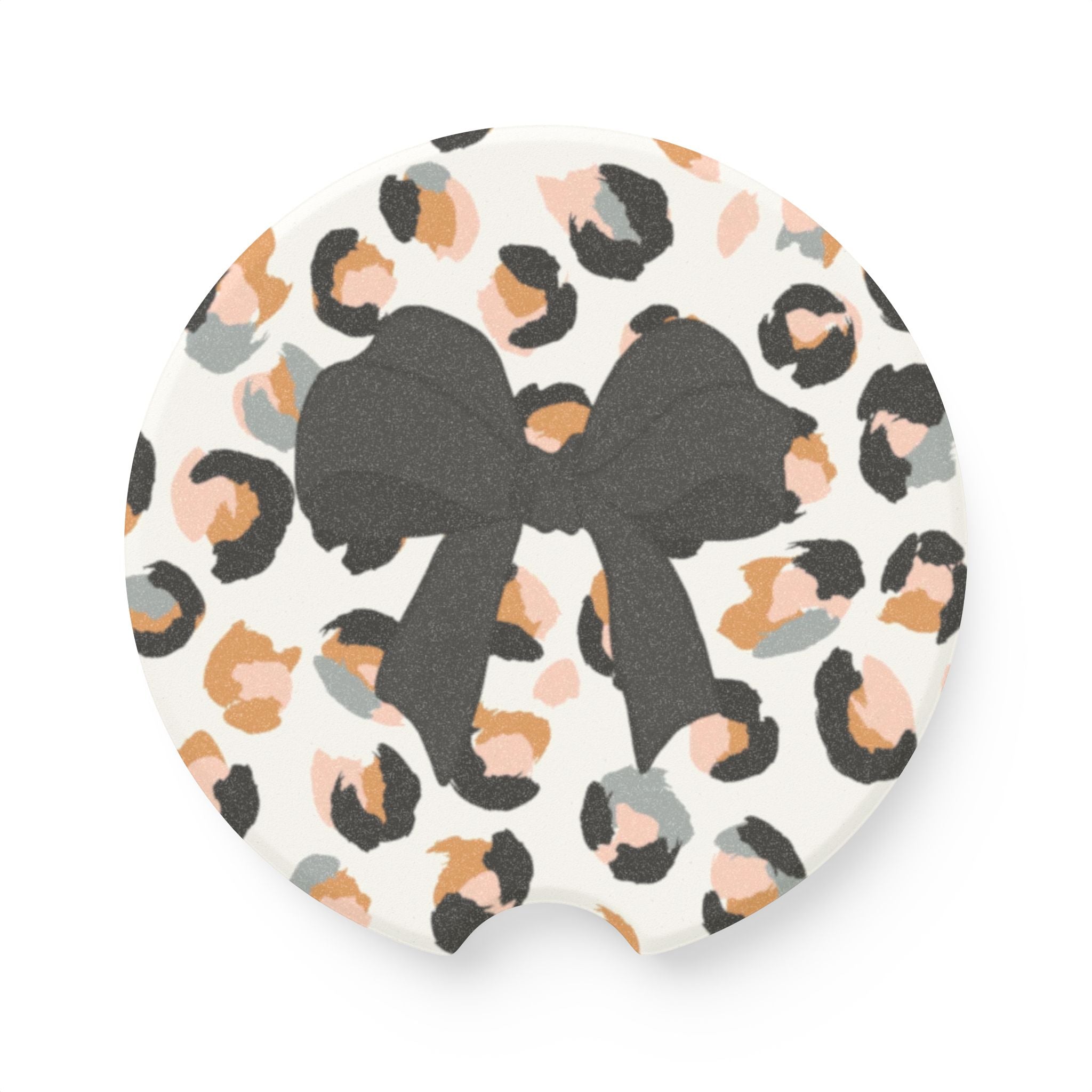 Leopard with Black Bow Soapstone Car Coaster