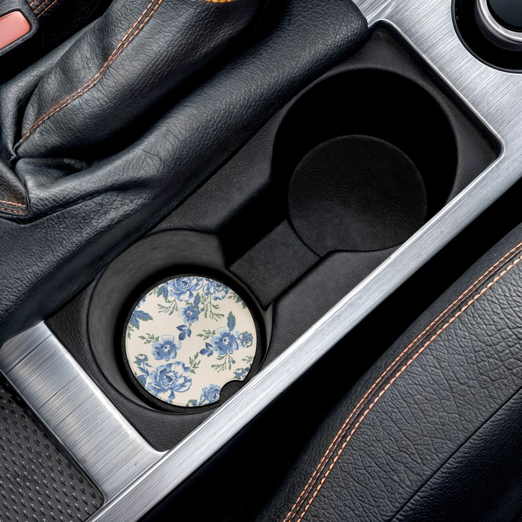 Blue Floral Soapstone Car Coaster