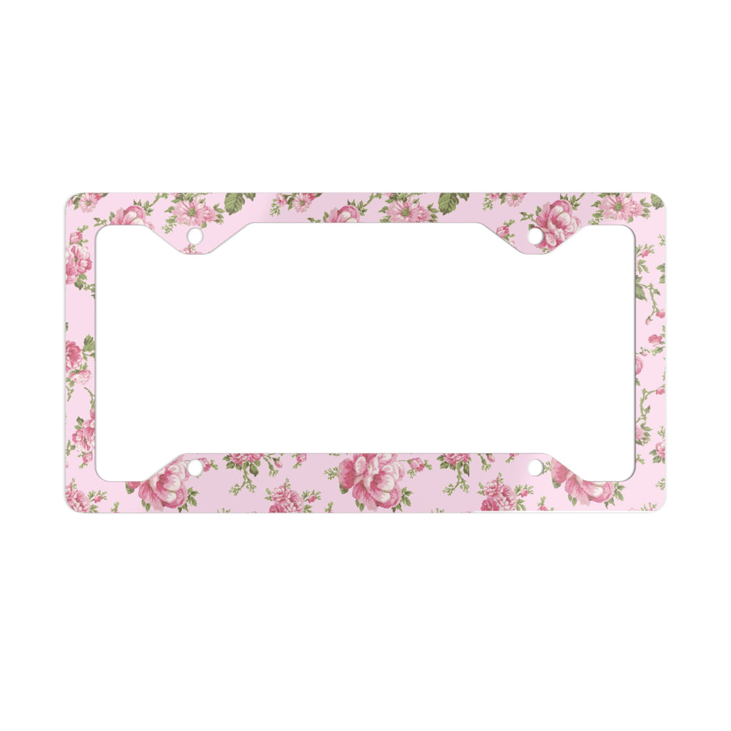 Pink Floral Metal License Plate Frame