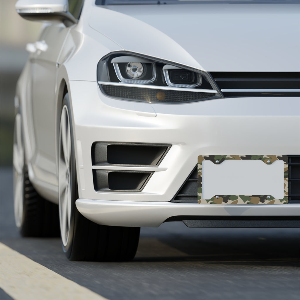 Camo Metal License Plate Frame -Dark Grey, Tan, Green-