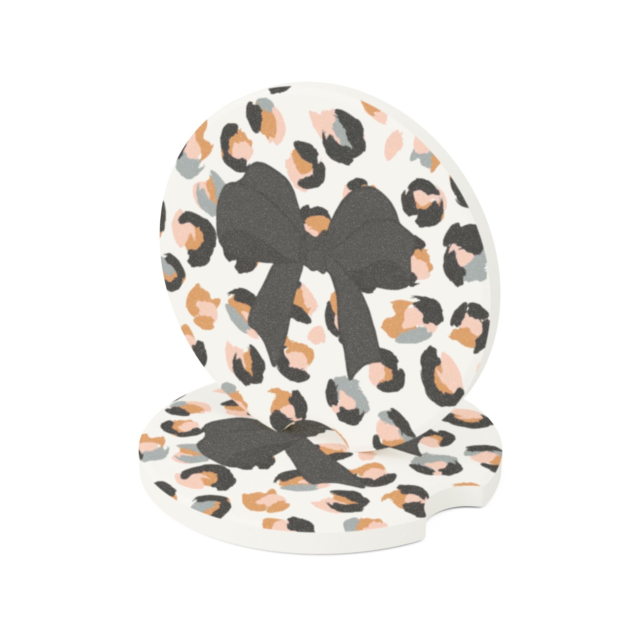 Leopard with Black Bow Soapstone Car Coaster
