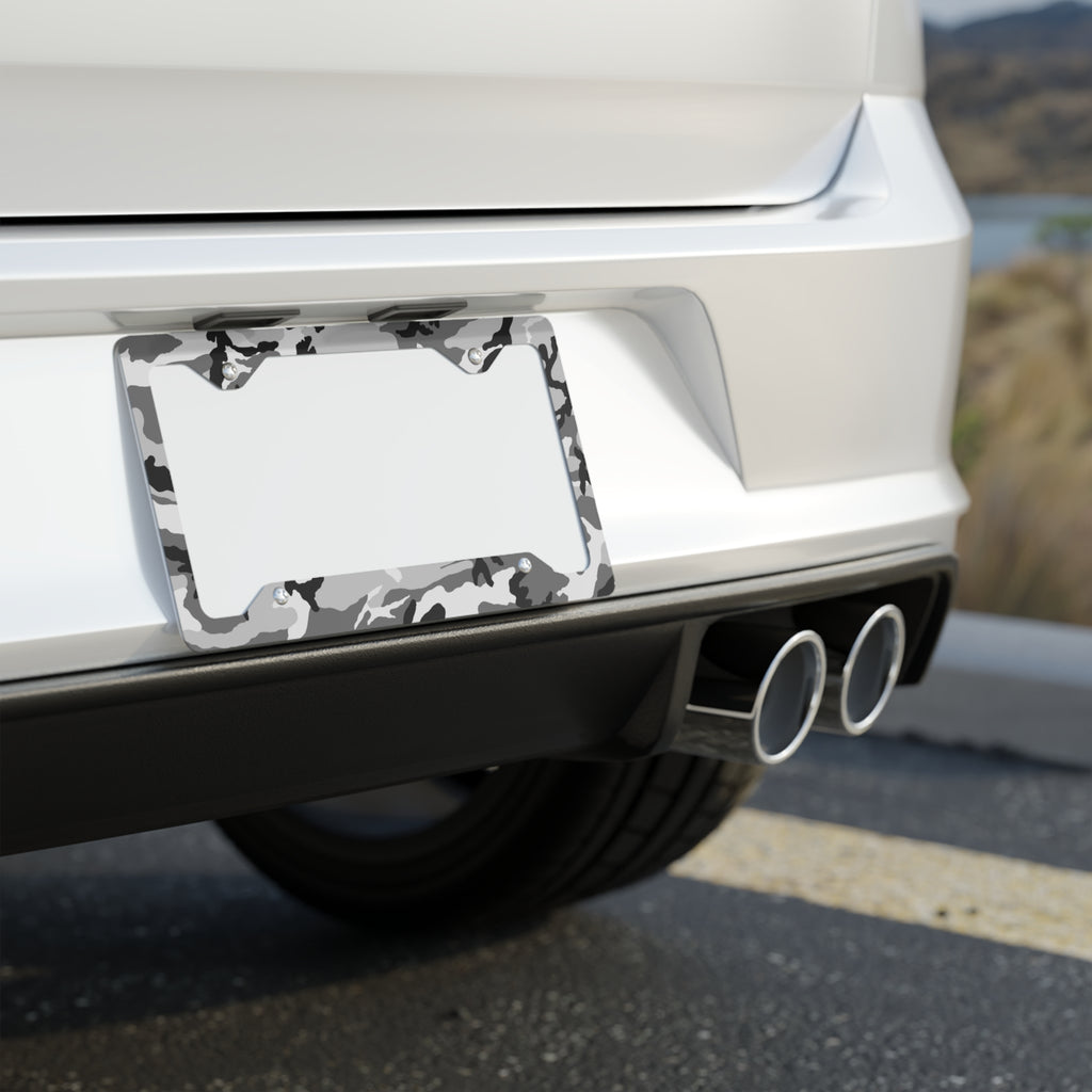 Camouflage Metal License Plate Frame -Black, White, Gray-