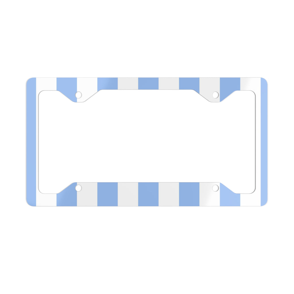 Blue Stripe Metal License Plate Frame