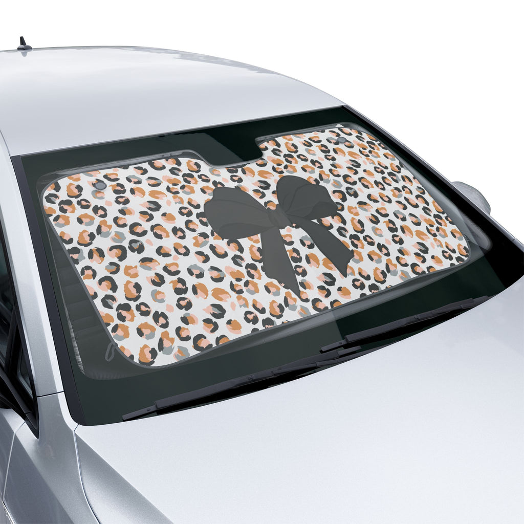 Leopard Print Car Sun Shade with Bow