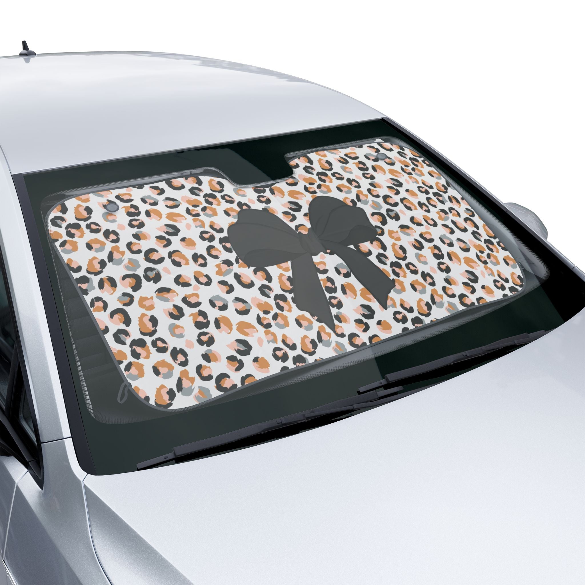 Leopard Print Car Sun Shade with Bow