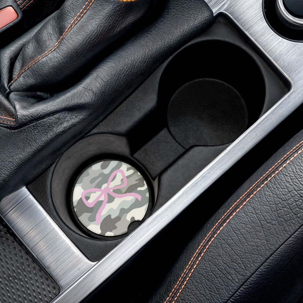 Camo with Pink Bow Soapstone Car Coaster